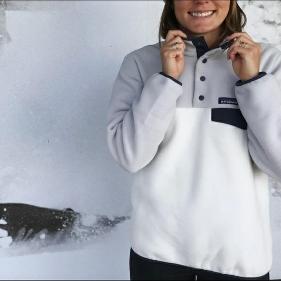 Patagonia Sweaters - Patagonia women's Snap-T Synchilla fleece pullover, white, light gray, navy, S
